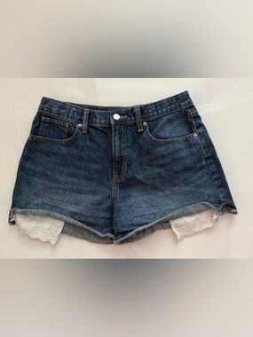 Old Navy Dark Blue Denim Jean Shorts with Lace Trim Youth 14 plus